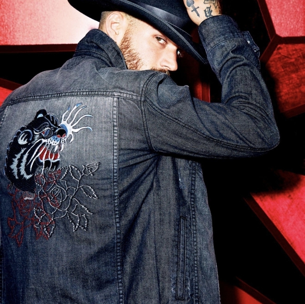 Men's Black Denim Jacket Inc Panther Large